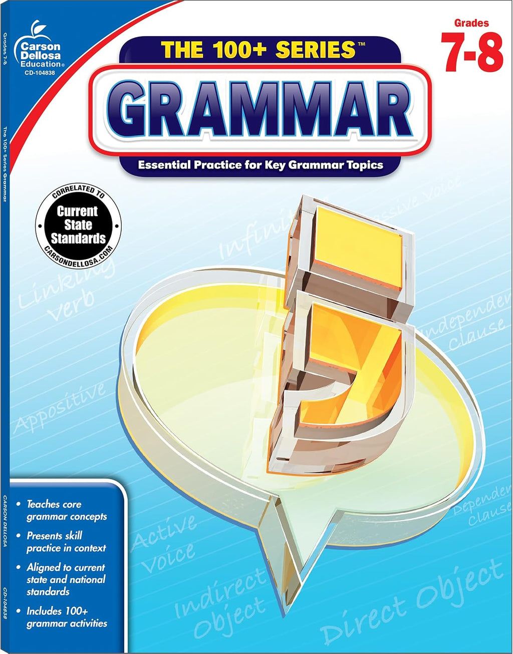 Carson Dellosa | The 100 Series: Grammar Workbook Grades 7-8, Language Arts, 128pgs by Carson Dellosa Education