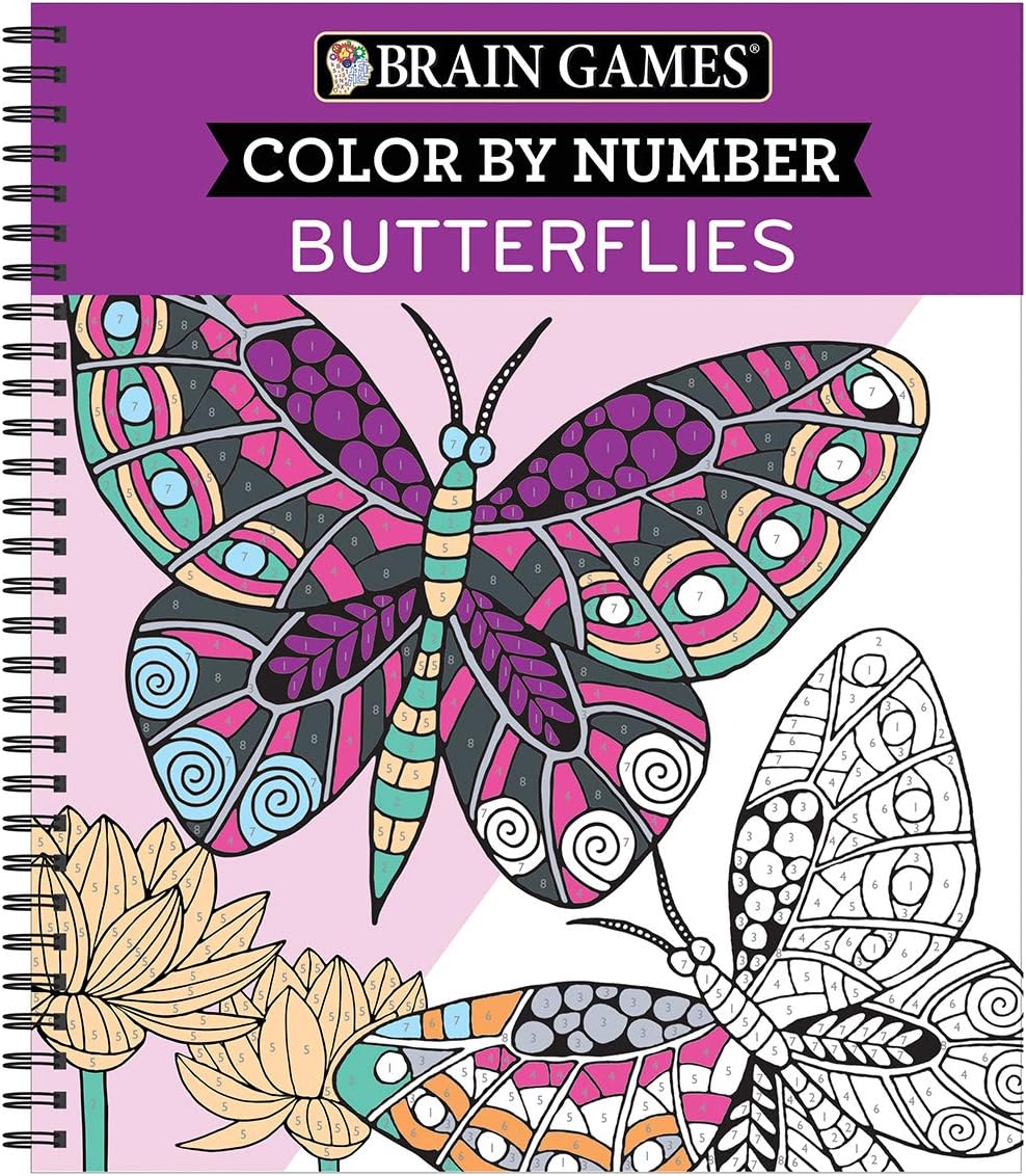 Brain Games - Color by Number: Butterflies - Stress-Free Adult Coloring Book with Tear-Out Pages | Relaxing Activity for Paint by Number Lovers | Gift for Women, Seniors & Teens by Publications International Ltd.