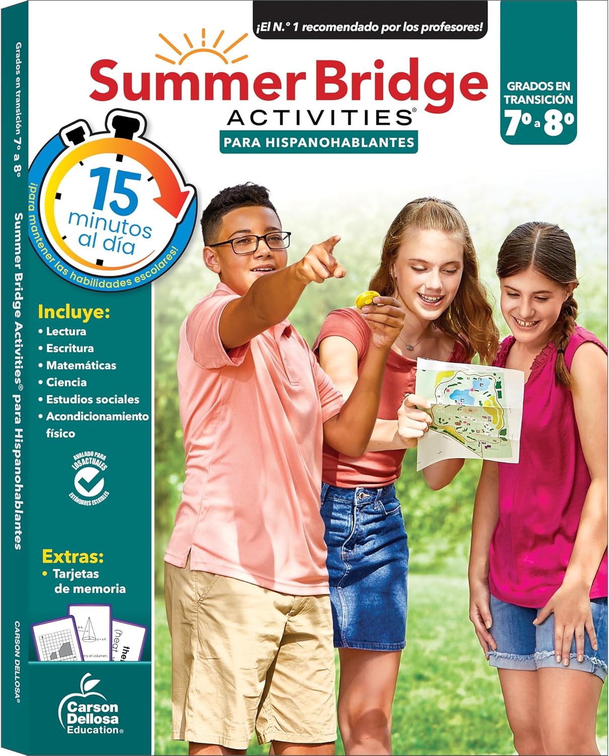 Summer Bridge Activities Spanish 7th to 8th Grade Workbooks All Subjects, Middle School Books With Math, Reading Comprehension, Science, Fitness, Social Studies, Writing Practice, and Flash Cards by Summer Bridge Activities
