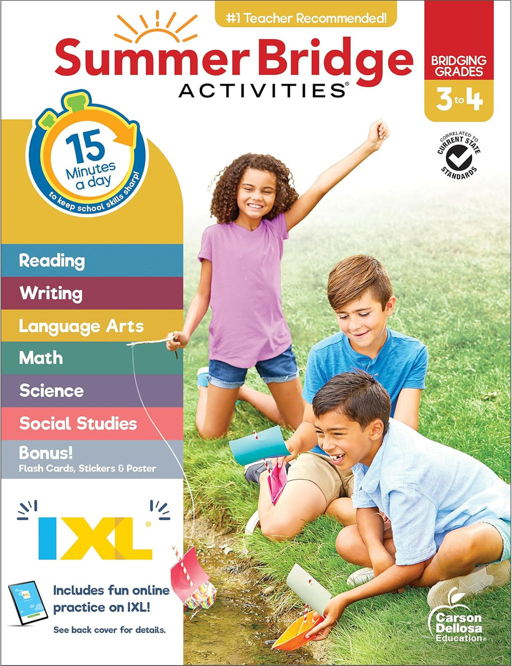 Summer Bridge Activities 3rd to 4th Grade Workbook, Activity Book With Math, Language Arts, Reading Comprehension, Science, Social Studies, Writing, Fitness, Flash Cards, Stickers and More by Summer Bridge Activities