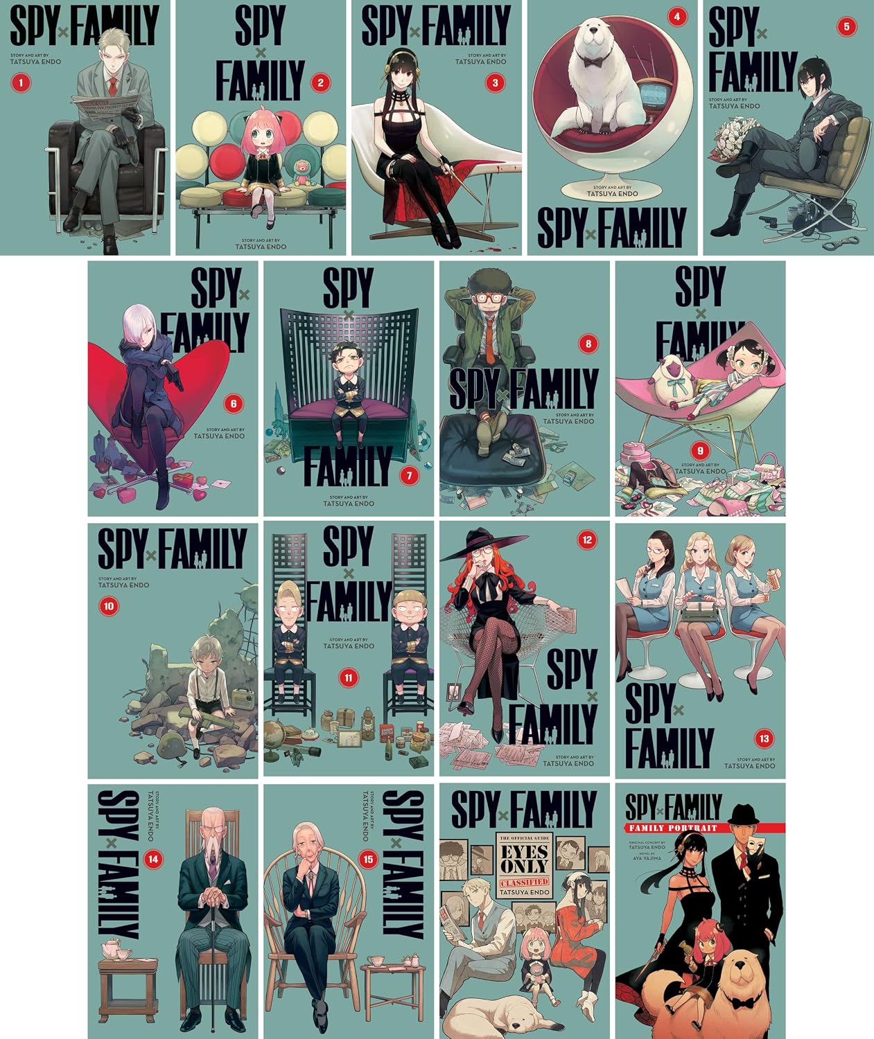 Spy x Family Complete 17 Book Series (Vol. 1-15 + Official Guide + Spy x Family Portrait) Manga Set, by Tatsuya Endo (17 Books) by Tatsuya Endo