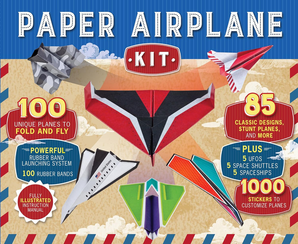 Paper Airplane Kit: 100 Planes to Fold & Fly, 1000 Stickers, Launcher & 100 Rubber Bands | Colorful Sheets | STEM Family Gift for Ages 7 and Up by Publications International Ltd.