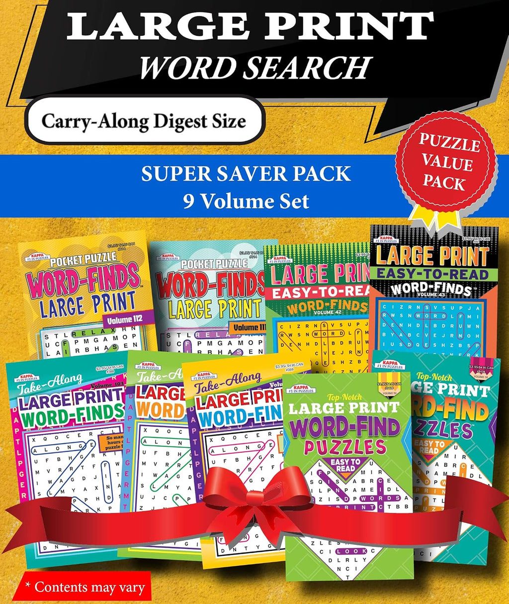 KAPPA Super Saver LARGE PRINT Word Search Puzzle Pack-Set of 9 Carry-Along Digest Size Books by Kappa Books Publishers