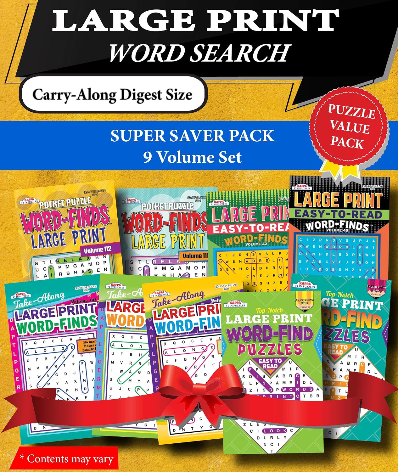 KAPPA Super Saver LARGE PRINT Word Search Puzzle Pack-Set of 9 Carry-Along Digest Size Books by Kappa Books Publishers