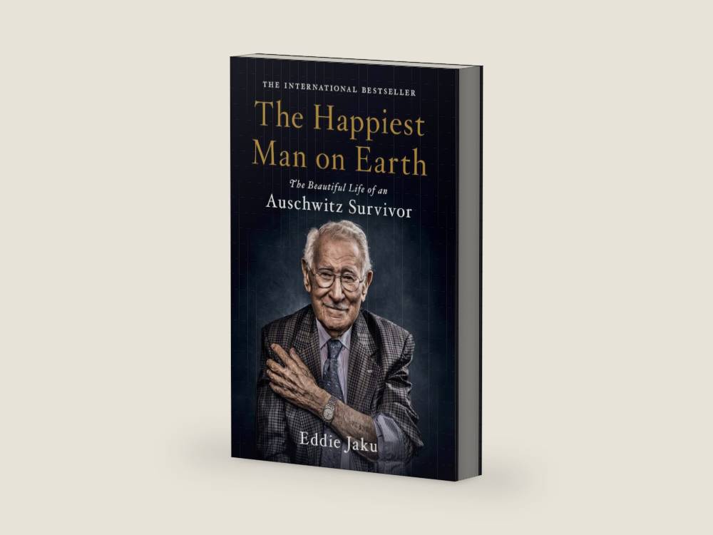 The Happiest Man on Earth: The Beautiful Life of an Auschwitz Survivor ― A NYT Bestselling Holocaust Memoir of a 100-Year-Old Man by Eddie Jaku | barcode:9780063097698 | source:'9780063097698-right-three-quarter.jpg