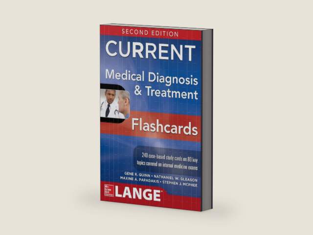CURRENT Medical Diagnosis and Treatment Flashcards, 2E by Gene R. Quinn | barcode:9780071848039 | source:'9780071848039-right-three-quarter.jpg