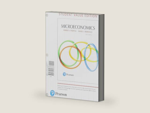 Microeconomics, Student Value Edition Plus MyLab Economics with Pearson eText -- Access Card Package (Pearson Series in Economics) by Robert Pindyck | barcode:9780134643175 | source:'9780134643175-right-three-quarter.jpg
