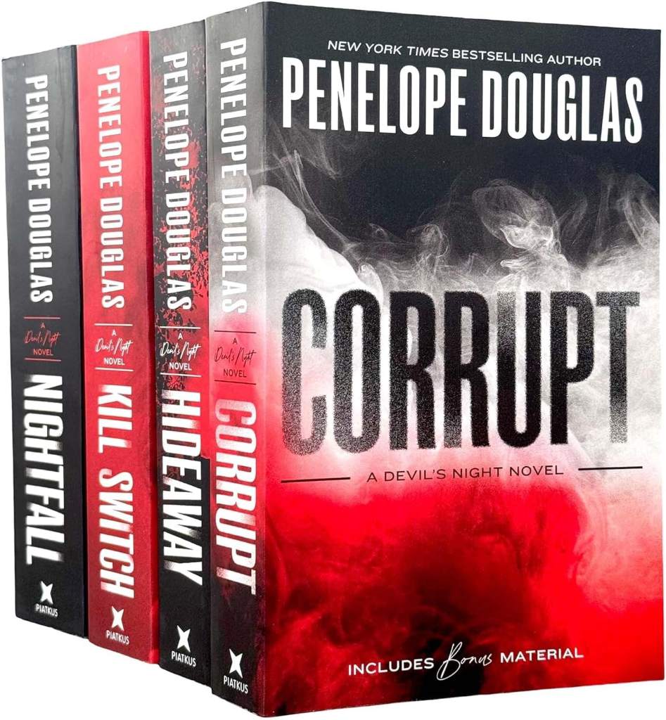 Devil's Night Series By Penelope Douglas 4 Books Collection Set (Corrupt, Hideaway, Kill Switch & Nightfall) by Penelope Douglas | barcode:9780225303476 | source:'9780225303476.jpg