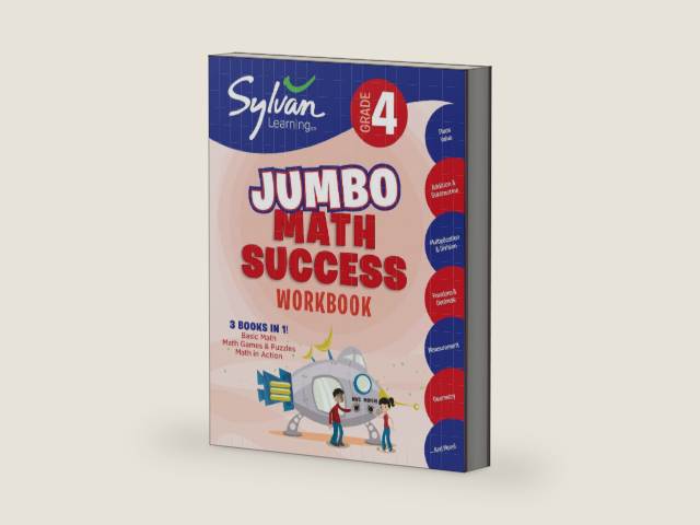 4th Grade Jumbo Math Success Workbook: 3 Books in 1 --Basic Math; Math Games and Puzzles; Math in Action; Activities, Exercises, and Tips to Help ... and Get Ahead (Sylvan Math Jumbo Workbooks) by Sylvan Learning | barcode:9780307479204 | source:'9780307479204-right-three-quarter.jpg