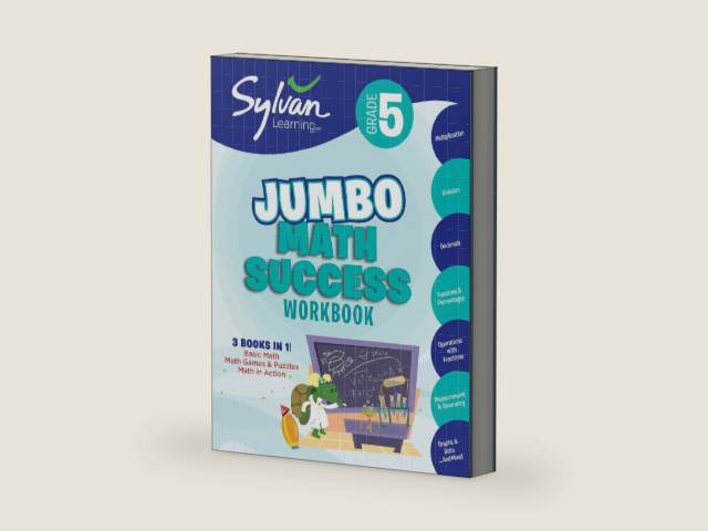 5th Grade Jumbo Math Success Workbook: 3 Books in 1--Basic Math, Math Games and Puzzles, Math in Action; Activities, Exercises, and Tips to Help Catch ... and Get Ahead (Sylvan Math Jumbo Workbooks) by Sylvan Learning | barcode:9780307479211 | source:'9780307479211-right-three-quarter.jpg