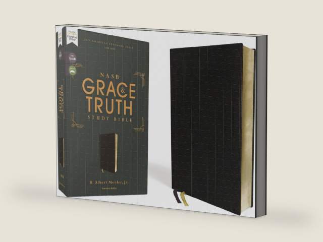 NASB, The Grace and Truth Study Bible (Trustworthy and Practical Insights), Bonded Leather, Black, Red Letter, 1995 Text, Comfort Print by Zondervan | barcode:9780310088493 | source:'9780310088493-right-three-quarter.jpg