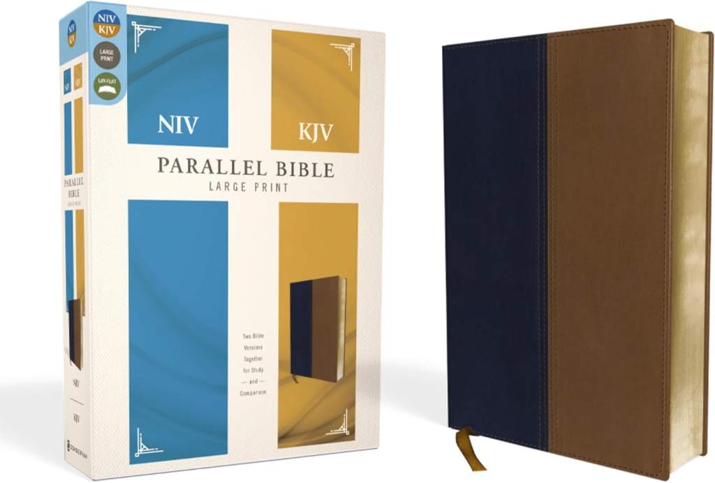 NIV, KJV, Parallel Bible, Large Print, Leathersoft, Navy/Tan: The World's Two Most Popular Bible Translations Together by Zondervan | barcode:9780310439349 | source:'9780310439349.jpg