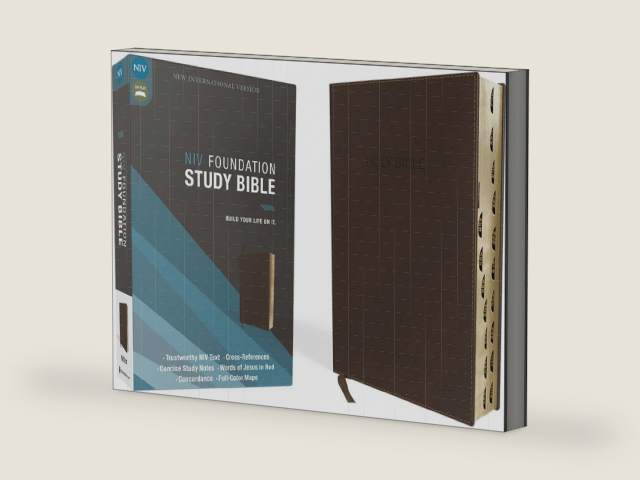 NIV, Foundation Study Bible, Leathersoft, Brown, Red Letter, Thumb Indexed by Zondervan | barcode:9780310443780 | source:'9780310443780-right-three-quarter.jpg