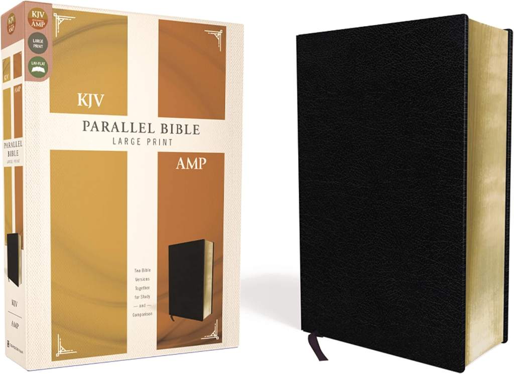 KJV, Amplified, Parallel Bible, Large Print, Bonded Leather, Black, Red Letter: Two Bible Versions Together for Study and Comparison by Zondervan | barcode:9780310446699 | source:'9780310446699.jpg