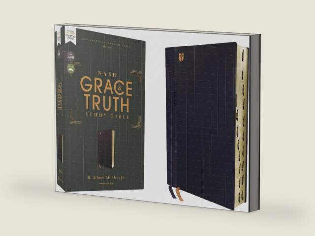 NASB, The Grace and Truth Study Bible (Trustworthy and Practical Insights), Leathersoft, Navy, Red Letter, 1995 Text, Thumb Indexed, Comfort Print by Zondervan | barcode:9780310447696 | source:'9780310447696-right-three-quarter.jpg