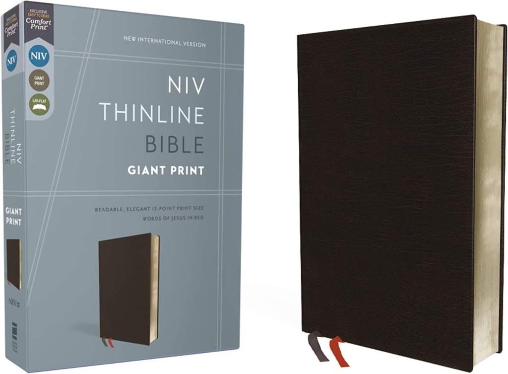 NIV, Thinline Bible, Giant Print, Bonded Leather, Black, Red Letter, Comfort Print by Zondervan | barcode:9780310448594 | source:'9780310448594.jpg