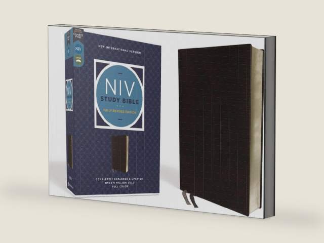 NIV Study Bible, Fully Revised Edition (Study Deeply. Believe Wholeheartedly.), Bonded Leather, Black, Red Letter, Comfort Print by Zondervan | barcode:9780310448976 | source:'9780310448976-right-three-quarter.jpg