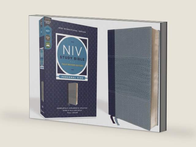 NIV Study Bible, Fully Revised Edition (Study Deeply. Believe Wholeheartedly.), Personal Size, Leathersoft, Navy/Blue, Red Letter, Comfort Print by Zondervan | barcode:9780310449140 | source:'9780310449140-right-three-quarter.jpg