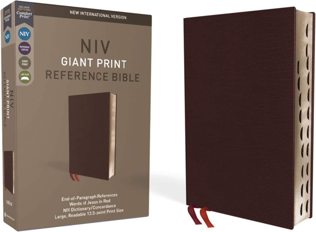 NIV, Reference Bible, Giant Print, Bonded Leather, Burgundy, Red Letter, Thumb Indexed, Comfort Print by Zondervan | barcode:9780310449492 | source:'9780310449492.jpg