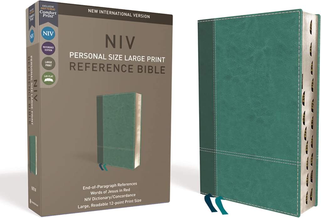 NIV, Personal Size Reference Bible, Large Print, Leathersoft, Teal, Red Letter, Thumb Indexed, Comfort Print by Zondervan | barcode:9780310449751 | source:'9780310449751.jpg