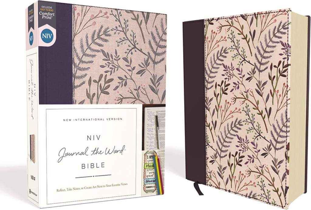NIV, Journal the Word Bible, Cloth over Board, Pink Floral, Red Letter, Comfort Print: Reflect, Take Notes, or Create Art Next to Your Favorite Verses by Zondervan | barcode:9780310450269 | source:'9780310450269.jpg