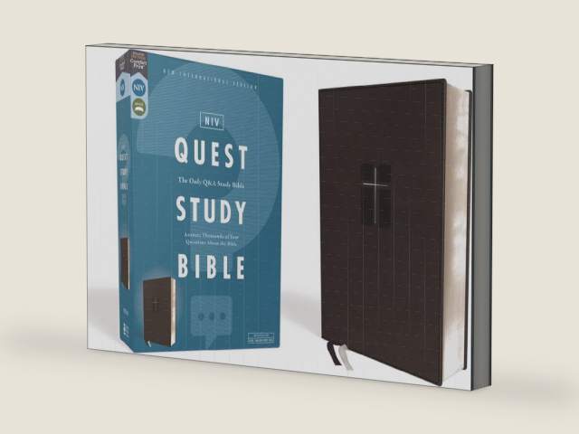 NIV, Quest Study Bible, Leathersoft, Black, Comfort Print: The Only Q and A Study Bible by Zondervan | barcode:9780310450825 | source:'9780310450825-right-three-quarter.jpg
