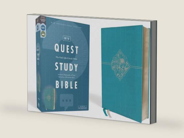 NIV, Quest Study Bible, Leathersoft, Teal, Comfort Print: The Only Q and A Study Bible by Zondervan | barcode:9780310450863 | source:'9780310450863-right-three-quarter.jpg