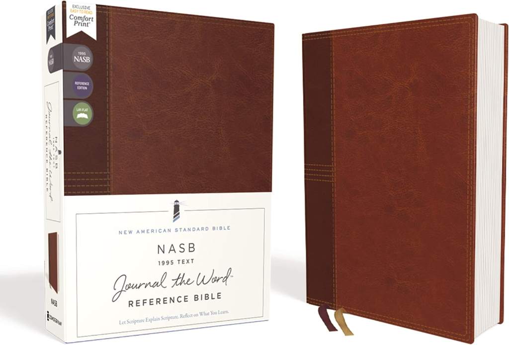 NASB, Journal the Word Reference Bible, Leathersoft over Board, Brown, Red Letter, 1995 Text, Comfort Print: Let Scripture Explain Scripture. Reflect on What You Learn. by Zondervan | barcode:9780310451204 | source:'9780310451204.jpg