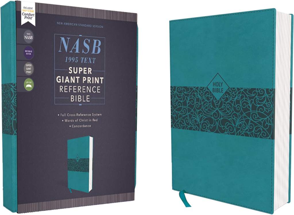 NASB, Super Giant Print Reference Bible (Font Size: 16.5-point), Leathersoft, Teal, Red Letter, 1995 Text, Comfort Print by Zondervan | barcode:9780310454960 | source:'9780310454960.jpg