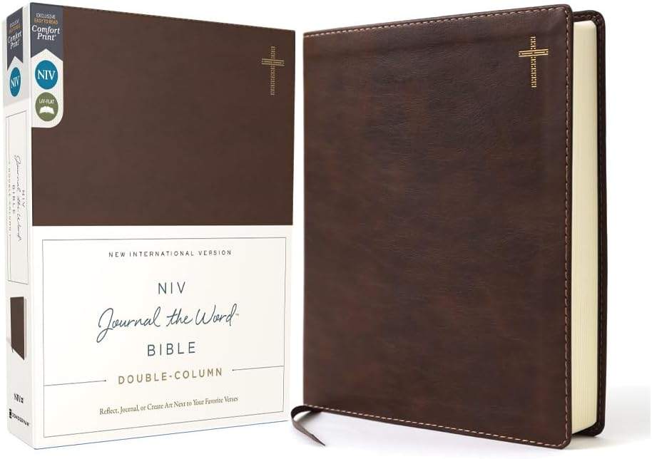 NIV, Journal the Word Bible (Perfect for Note-Taking), Double-Column, Leathersoft, Brown, Red Letter, Comfort Print: Reflect, Take Notes, or Create Art Next to Your Favorite Verses by Zondervan | barcode:9780310455271 | source:'9780310455271.jpg
