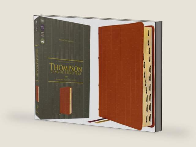ESV, Thompson Chain-Reference Bible, Genuine Leather, Calfskin, Tan, Red Letter, Thumb Indexed by Zondervan | barcode:9780310459057 | source:'9780310459057-right-three-quarter.jpg