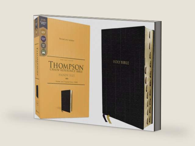 KJV, Thompson Chain-Reference Bible, Handy Size, European Bonded Leather, Black, Red Letter, Thumb Indexed, Comfort Print by Zondervan | barcode:9780310459132 | source:'9780310459132-right-three-quarter.jpg