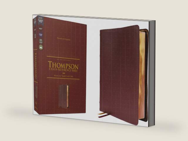NKJV, Thompson Chain-Reference Bible, Genuine Leather, Calfskin, Burgundy, Red Letter, Comfort Print by Zondervan | barcode:9780310459453 | source:'9780310459453-right-three-quarter.jpg
