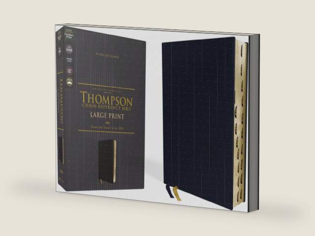 NASB, Thompson Chain-Reference Bible, Large Print, Leathersoft, Navy, 1995 Text, Red Letter, Thumb Indexed, Comfort Print by Zondervan | barcode:9780310459552 | source:'9780310459552-right-three-quarter.jpg