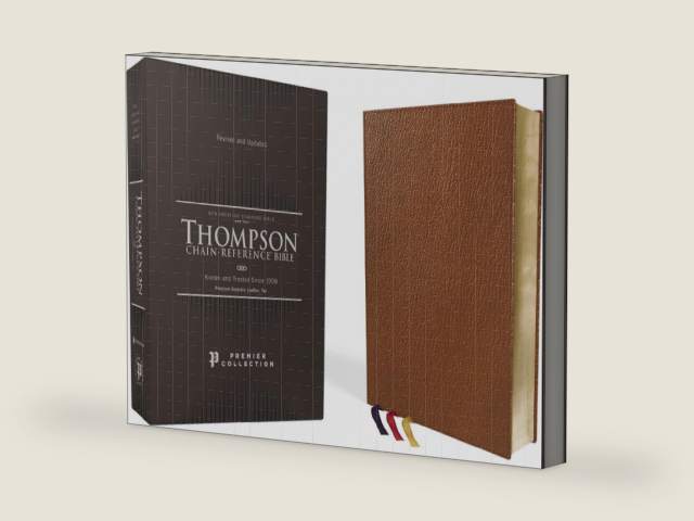 NASB, Thompson Chain-Reference Bible, Premium Goatskin Leather, Premier Collection, Tan, 1995 Text, Black Letter, Art Gilded Edges, Comfort Print by Zondervan | barcode:9780310459675 | source:'9780310459675-right-three-quarter.jpg