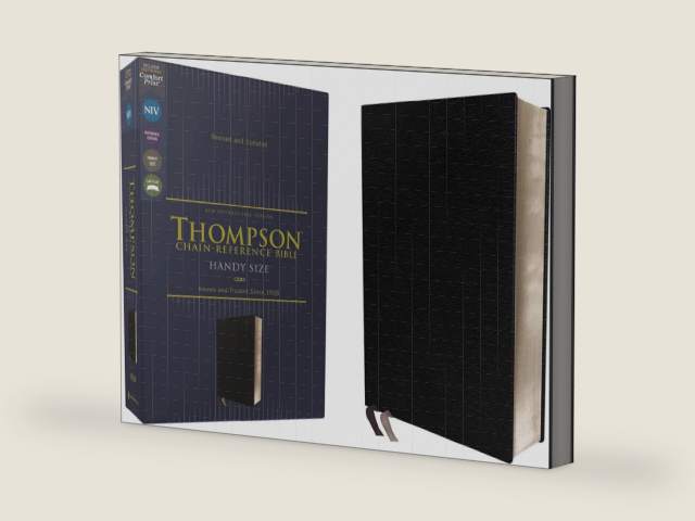 NIV, Thompson Chain-Reference Bible, Handy Size, European Bonded Leather, Black, Red Letter, Comfort Print by Zondervan | barcode:9780310459729 | source:'9780310459729-right-three-quarter.jpg