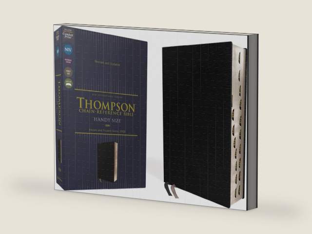 NIV, Thompson Chain-Reference Bible, Handy Size, European Bonded Leather, Black, Thumb Indexed, Red Letter, Comfort Print by Zondervan | barcode:9780310459736 | source:'9780310459736-right-three-quarter.jpg