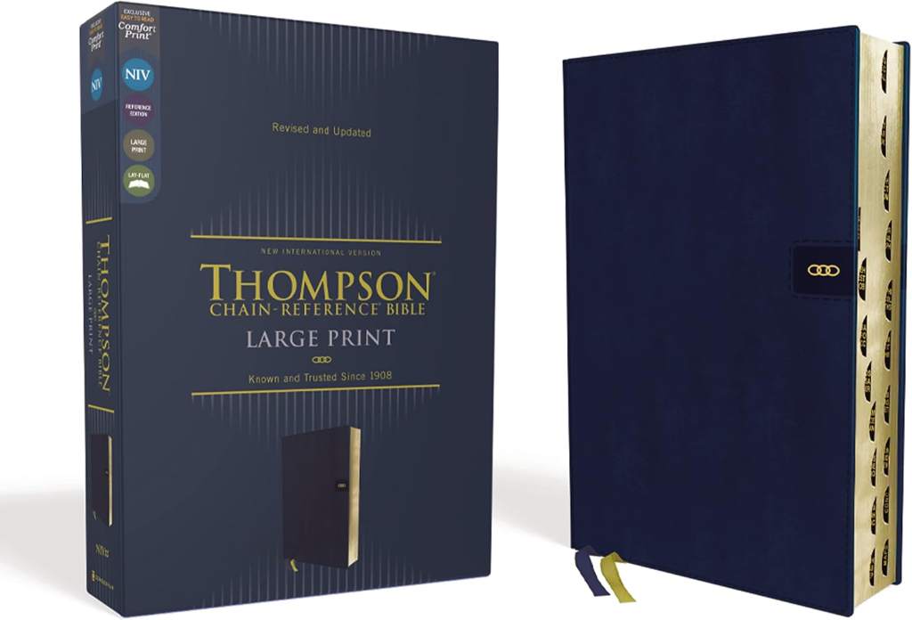 NIV, Thompson Chain-Reference Bible, Large Print, Leathersoft, Navy, Thumb Indexed, Red Letter, Comfort Print by Zondervan | barcode:9780310459750 | source:'9780310459750.jpg