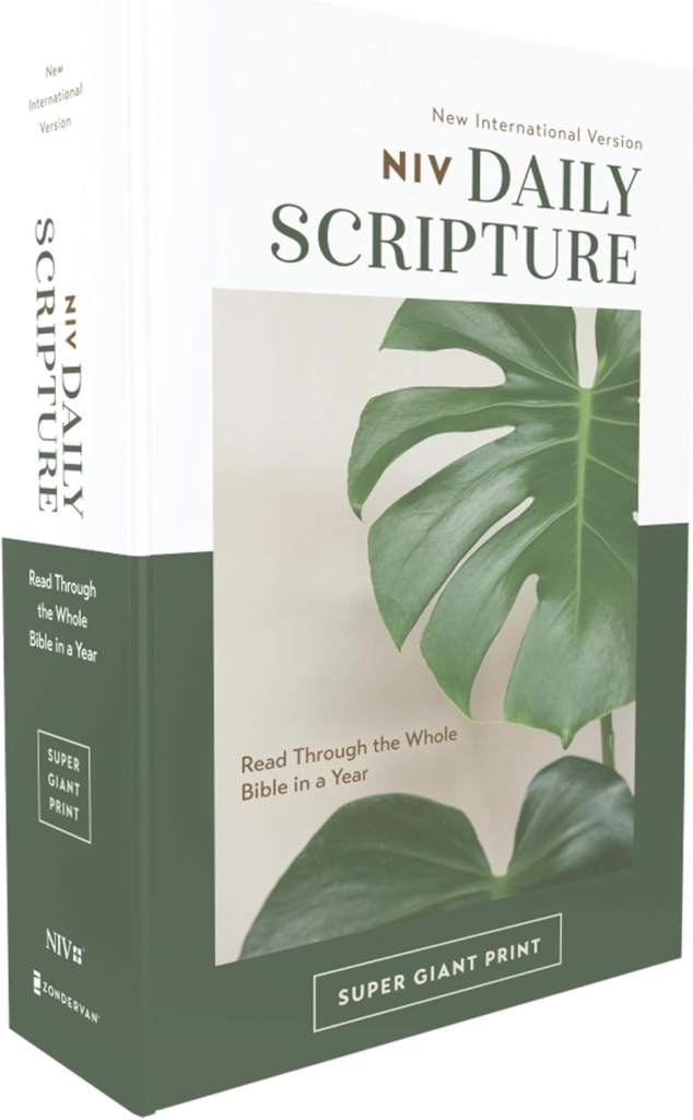 NIV, Daily Scripture, Super Giant Print, Paperback, White/Green, Comfort Print: 365 Days to Read Through the Whole Bible in a Year by Zondervan | barcode:9780310460695 | source:'9780310460695.jpg