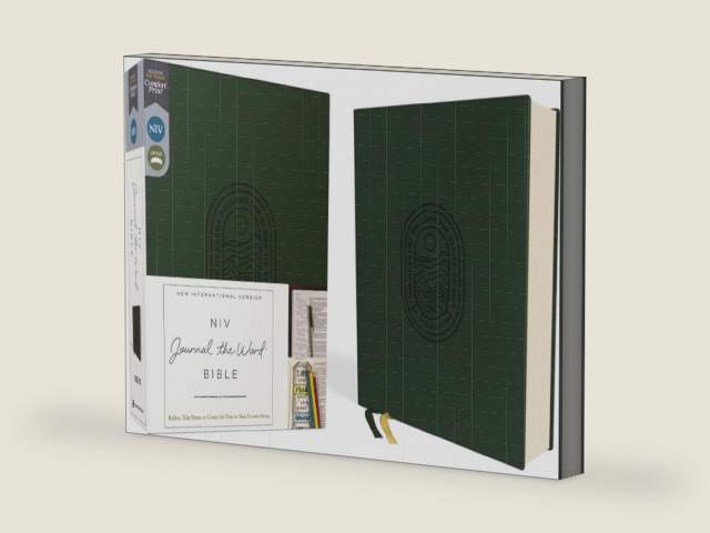 NIV, Journal the Word Bible (Perfect for Note-Taking), Leathersoft, Green, Red Letter, Comfort Print: Reflect, Take Notes, or Create Art Next to Your Favorite Verses by Zondervan | barcode:9780310463245 | source:'9780310463245-right-three-quarter.jpg