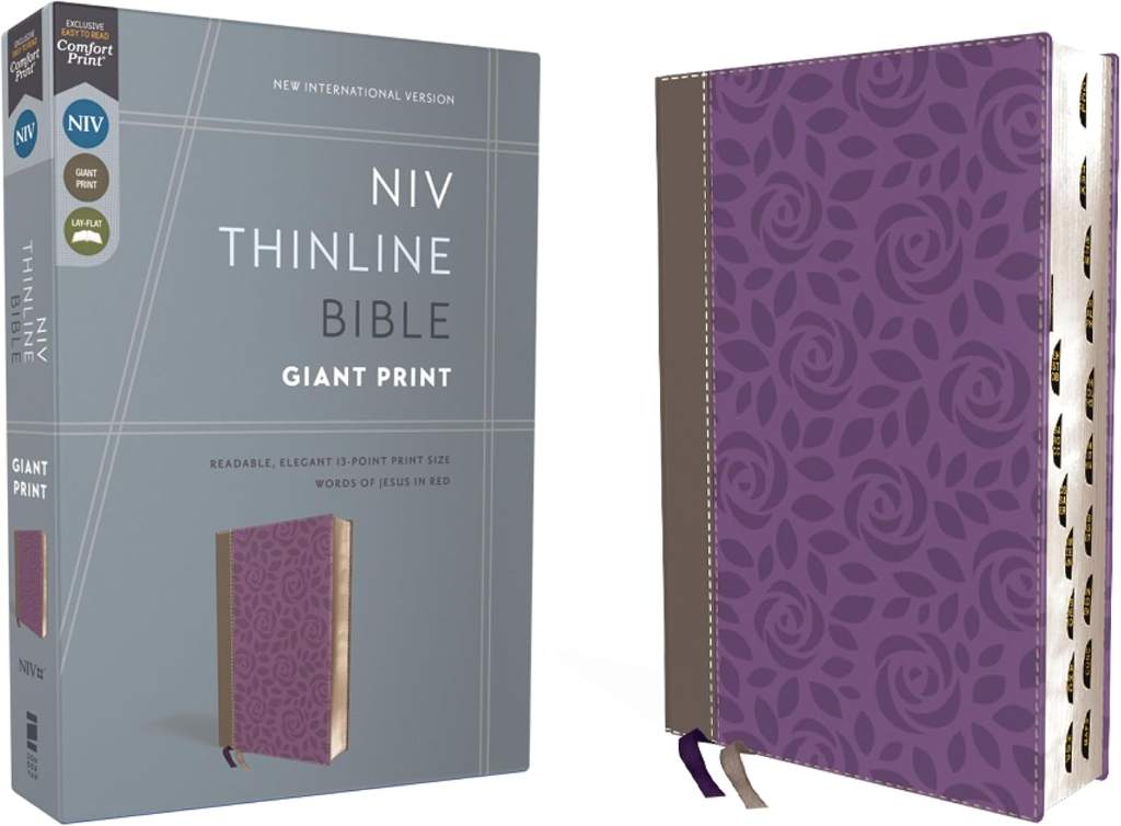 NIV, Thinline Bible, Giant Print, Leathersoft, Gray/Purple, Red Letter, Thumb Indexed, Comfort Print by Zondervan | barcode:9780310463290 | source:'9780310463290.jpg
