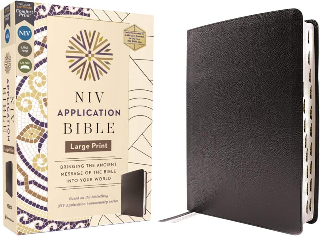 NIV Application Bible, Large Print, European Bonded Leather, Black, Red Letter, Indexed, Comfort Print: Bringing the Ancient Message of the Bible into Your World by Zondervan | barcode:9780310465294 | source:'9780310465294.jpg