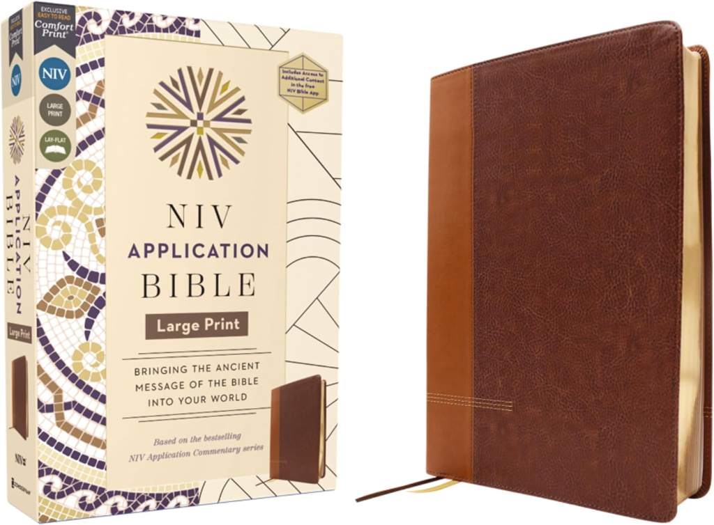 NIV Application Bible, Large Print, Leathersoft, Brown, Red Letter, Comfort Print: Bringing the Ancient Message of the Bible into Your World (NIV Application Commentary Resources) by Zondervan | barcode:9780310465300 | source:'9780310465300.jpg