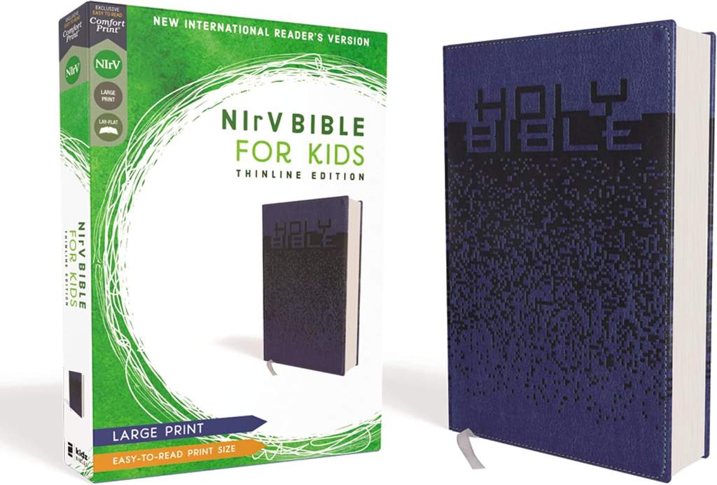 NIrV, Bible for Kids, Large Print, Leathersoft, Blue, Comfort Print: Thinline Edition by Zondervan | barcode:9780310767503 | source:'9780310767503.jpg