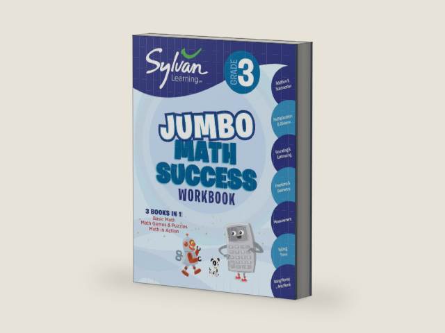 3rd Grade Jumbo Math Success Workbook: 3 Books in 1--Basic Math, Math Games and Puzzles, Math in Action; Activities, Exercises, and Tips to Help Catch ... and Get Ahead (Sylvan Math Jumbo Workbooks) by Sylvan Learning | barcode:9780375430510 | source:'9780375430510-right-three-quarter.jpg
