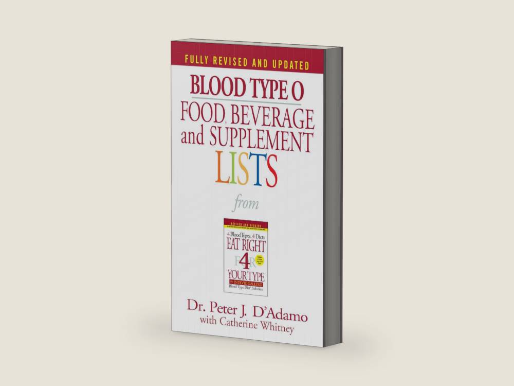 Blood Type O Food, Beverage and Supplement Lists (Eat Right 4 Your Type) by Peter J. D'Adamo | barcode:9780425183090 | source:'9780425183090-right-three-quarter.jpg