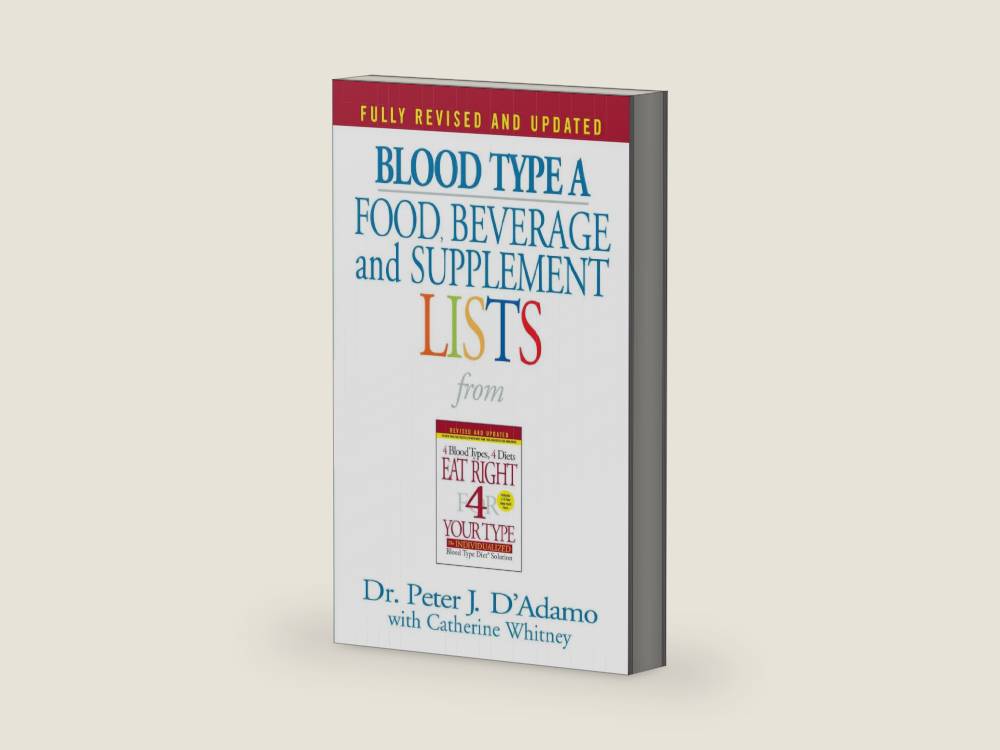 Blood Type A: Food, Beverage and Supplemental Lists from Eat Right 4 Your Type by Peter J. D'Adamo | barcode:9780425183113 | source:'9780425183113-right-three-quarter.jpg