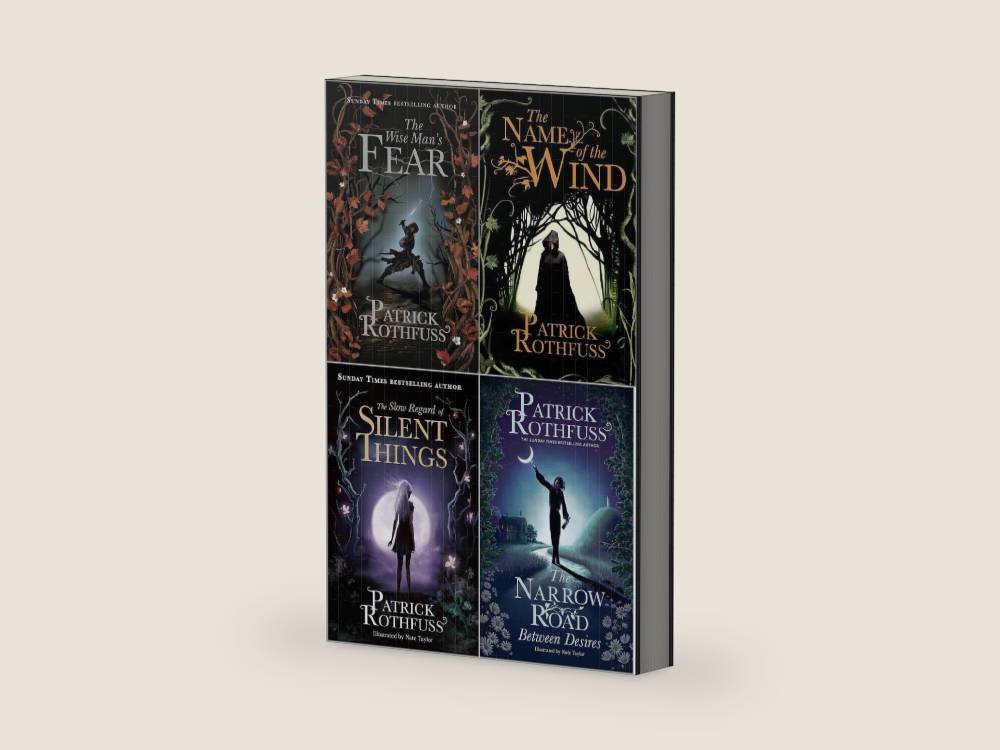 Kingkiller Chronicle Collection 4 Books Set by Patrick Rothfuss (The Name of the Wind, The Wise Man’s Fear, The Slow Regard of Silent Things and The Narrow Road Between Desires) by Patrick Rothfuss | barcode:9780678470312 | source:'9780678470312-right-three-quarter.jpg