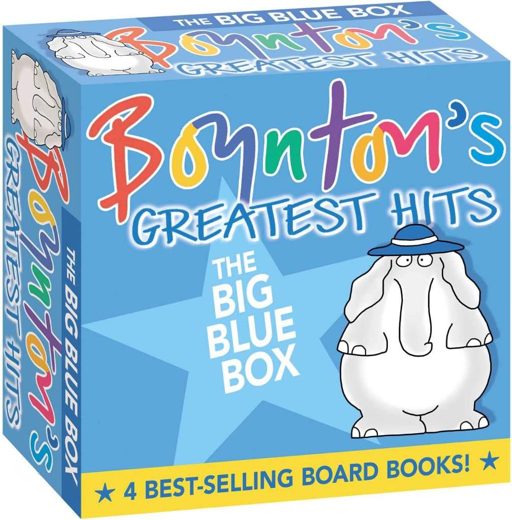 Boynton's Greatest Hits The Big Blue Box (Boxed Set): Moo, Baa, La La La!; A to Z; Doggies; Blue Hat, Green Hat by Sandra Boynton | barcode:9780689823220 | source:'9780689823220.jpg