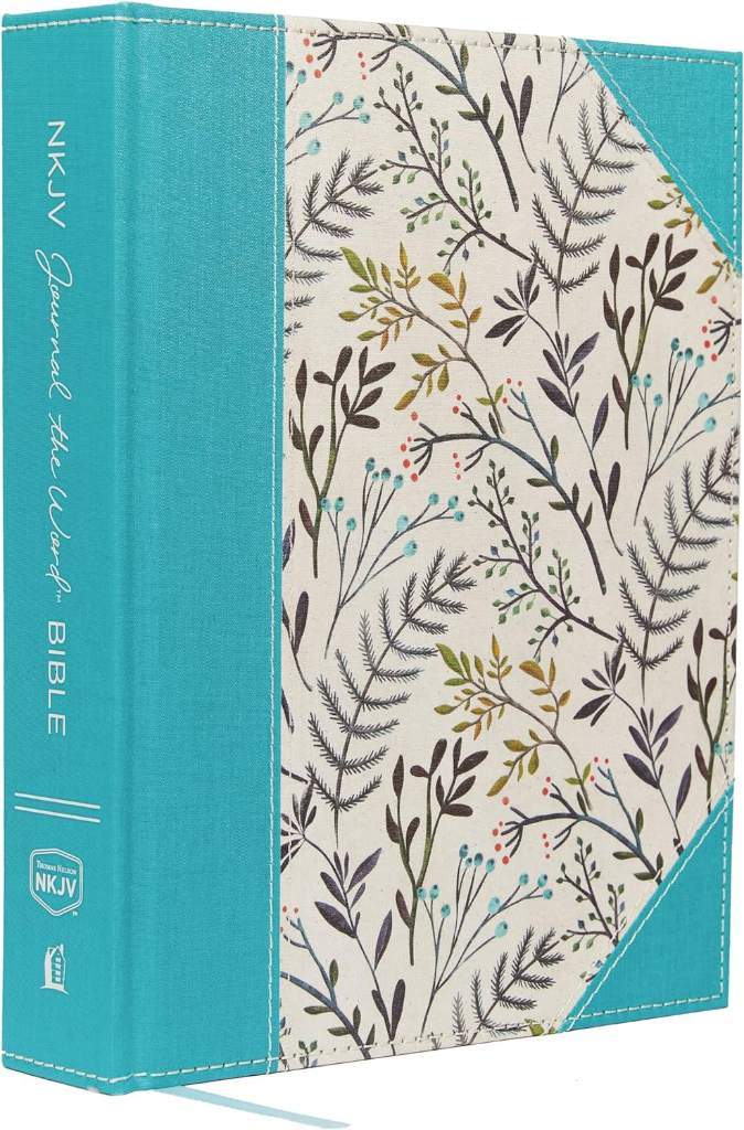 NKJV, Journal the Word Bible, Large Print, Cloth over Board, Blue Floral, Red Letter: Reflect, Journal, or Create Art Next to Your Favorite Verses by Thomas Nelson | barcode:9780718090913 | source:'9780718090913.jpg